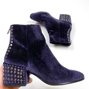 Dolce Vita Velvet Ankle Bootie Stud Block Heel Blue Size 7.5